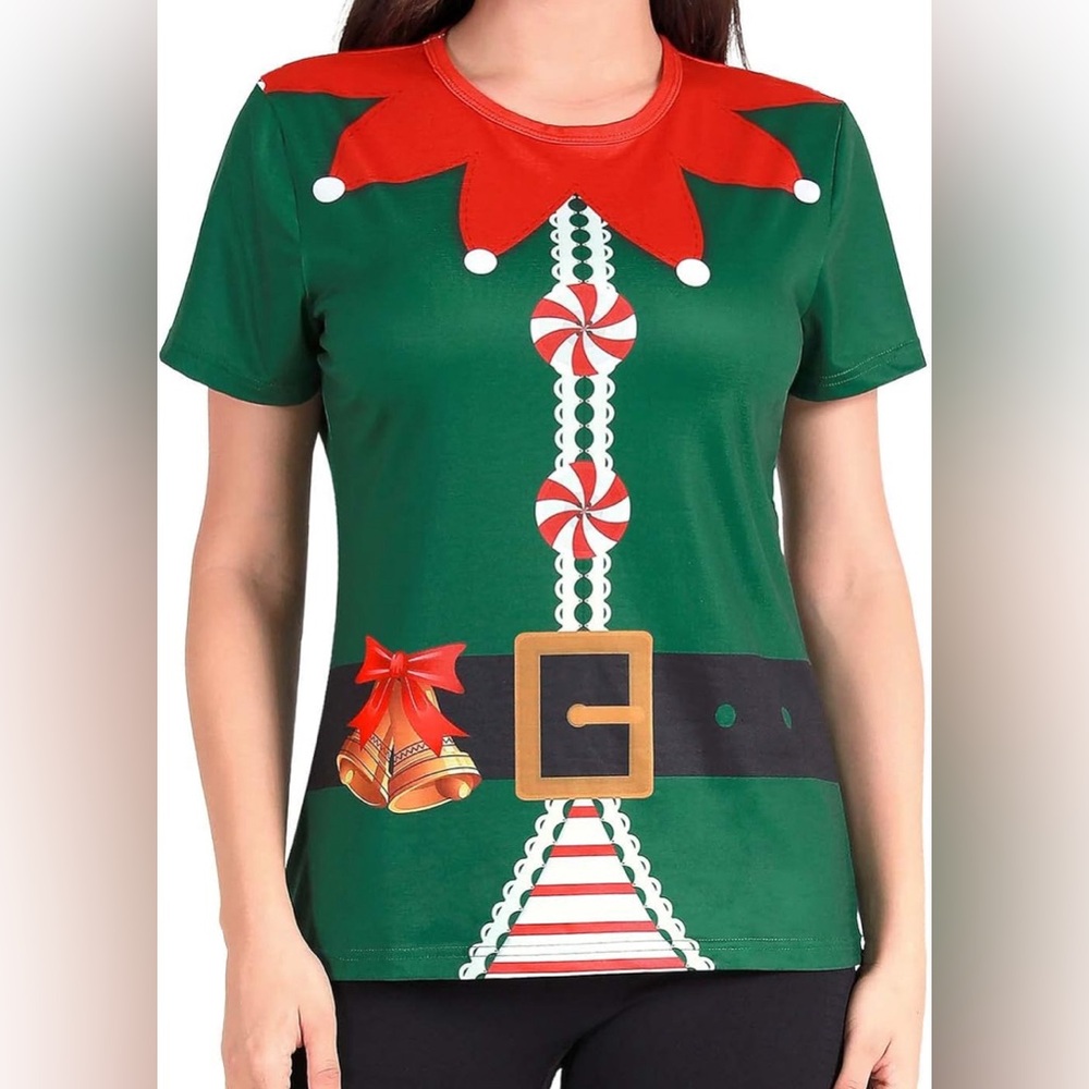 Funny World Women's 4XL Christmas T-Shirt Graphic Short Sleeve Holiday Party